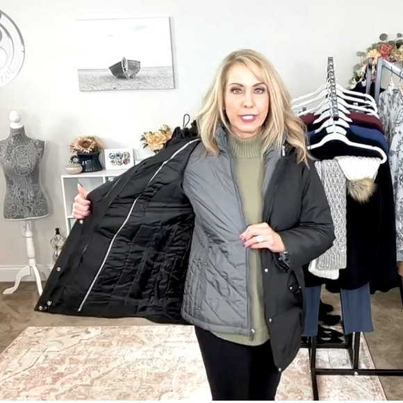 2-in-1 ! Susan Graver Water Resistant Systems Jacket, Black & Dark Gray, A460573 - Picture 8 of 13